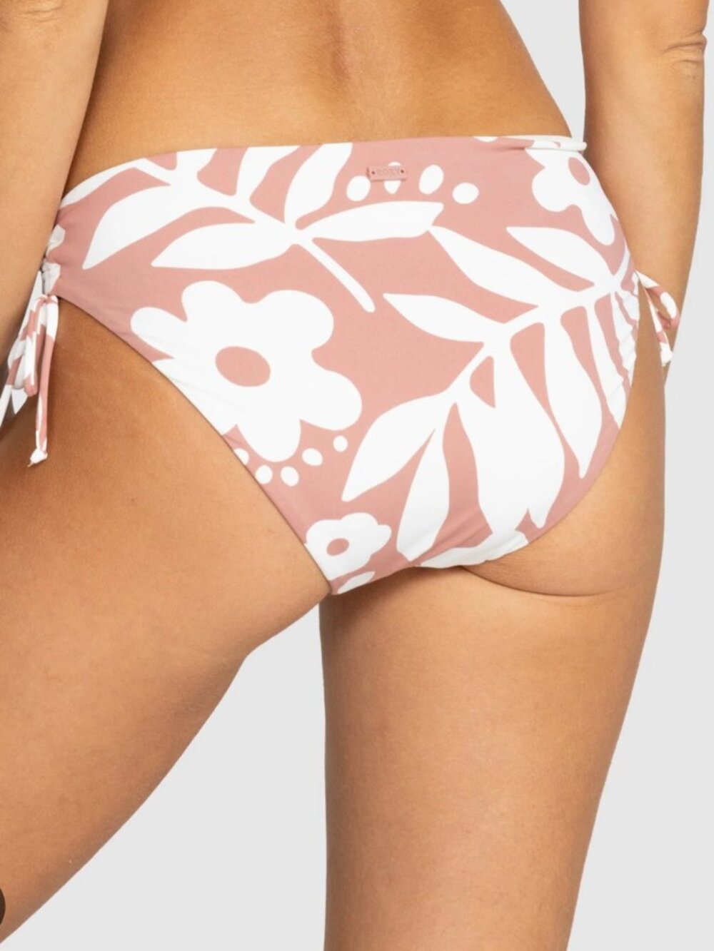 Roxy Beach Classic Hipster Bikini Bottom Size S Side Ties Brown White Floral NEW